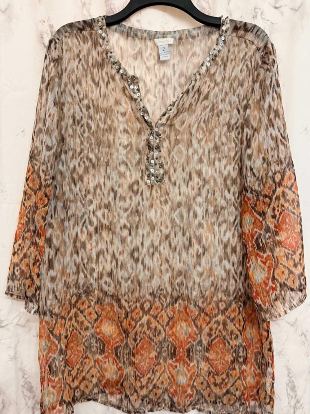 Chico's Neutral Tunic with Orange and Tan